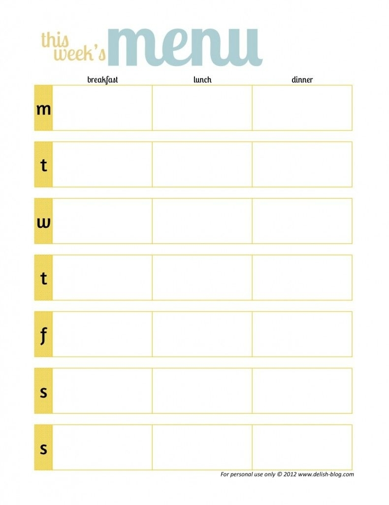 1 Week Menu Calendar Template