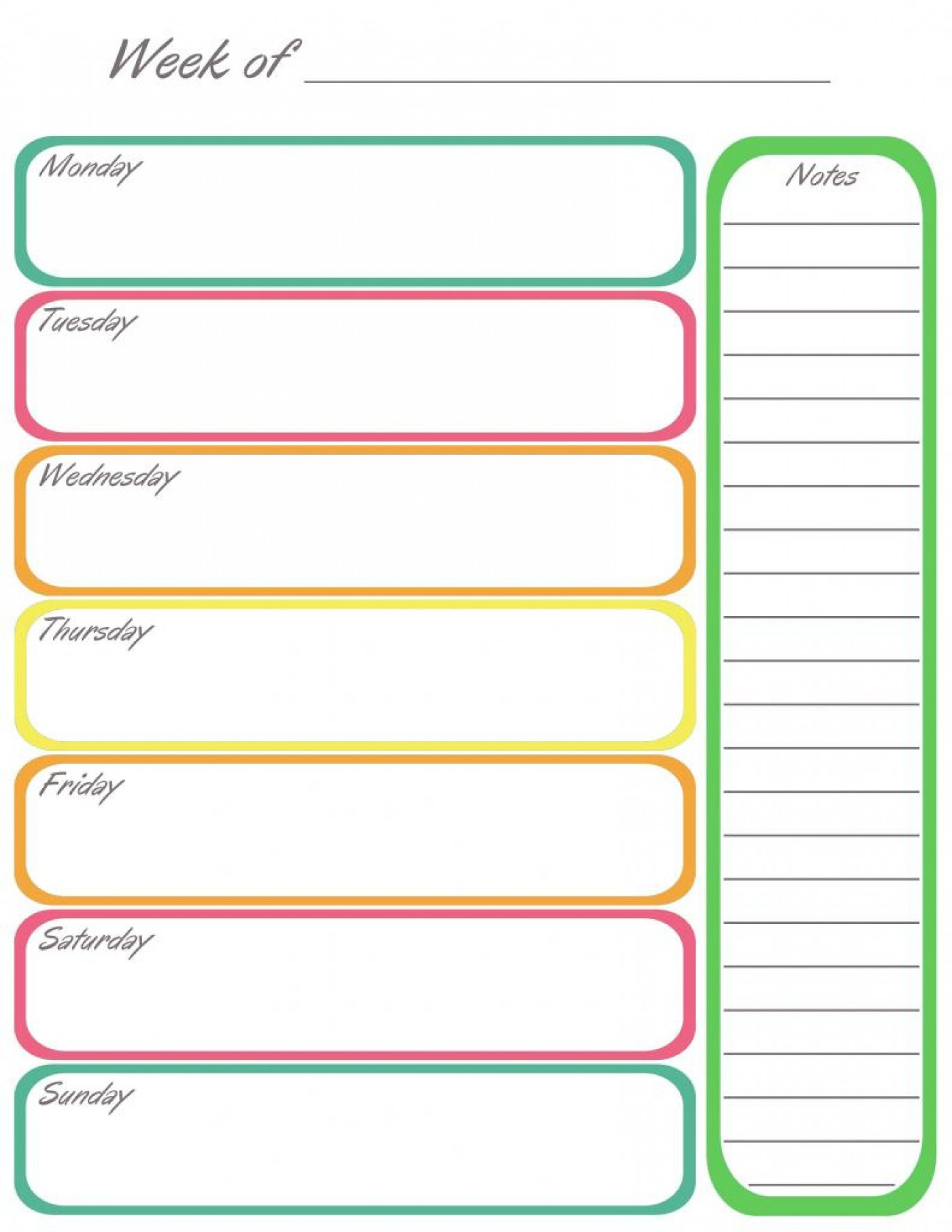 1 Week Per Page Printable Calendar Calendar June 5 Day Planner 