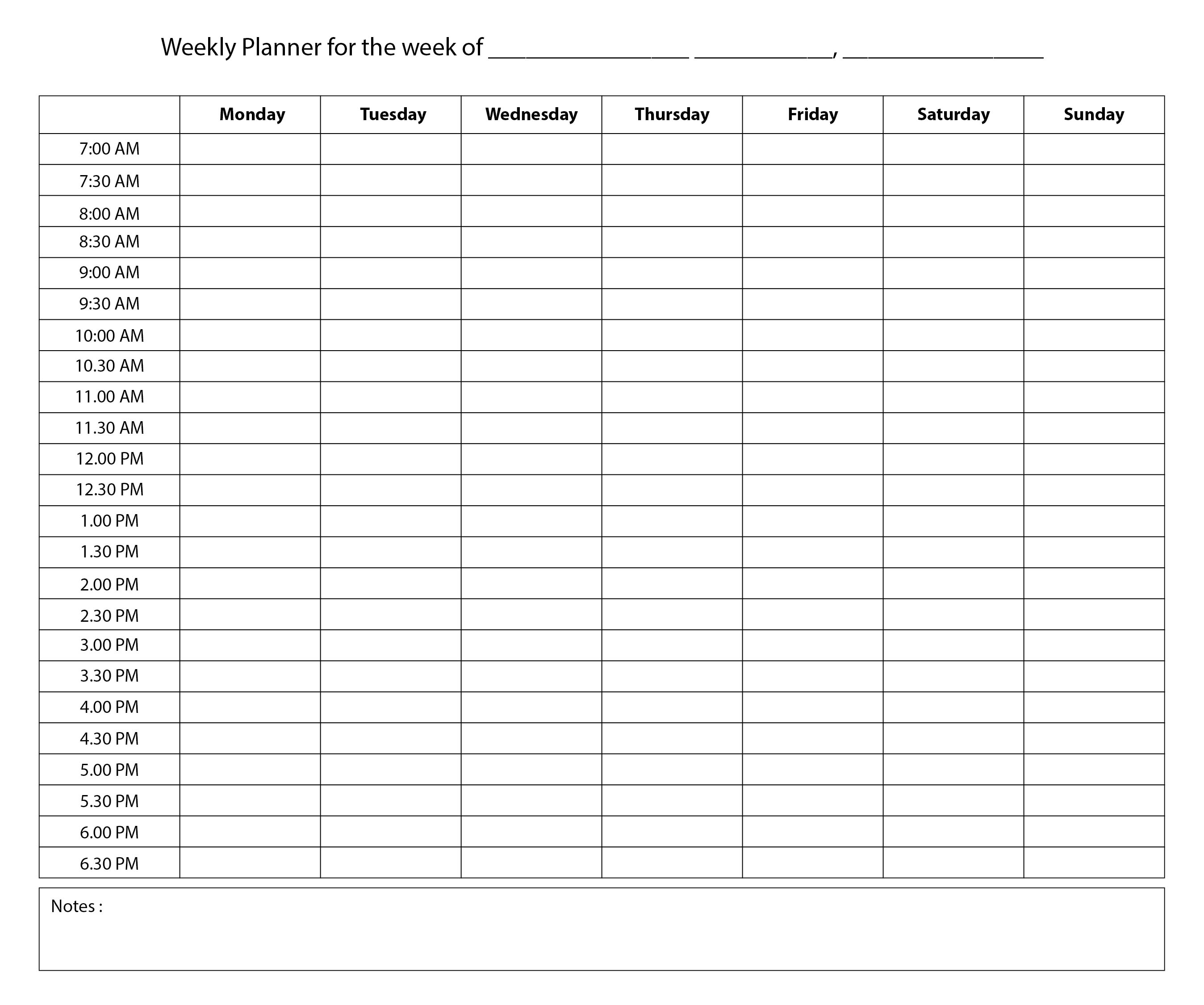 10 Best Printable Weekly Hourly Planner Printablee