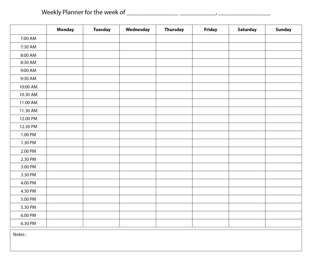 10 Best Printable Weekly Hourly Planner Printablee