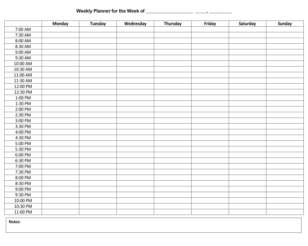 10 Best Weekly Hourly Schedule Printable Printablee