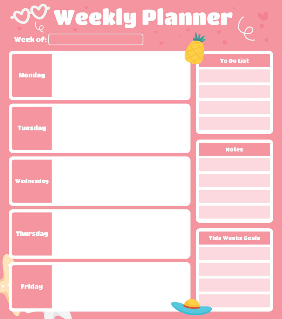 11 Best Monday Through Friday Planner Printable Printablee