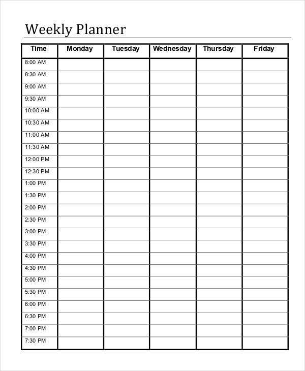 11 One Week Planner For Employees Sampletemplatess Download Printable Colored One Page Weekly 