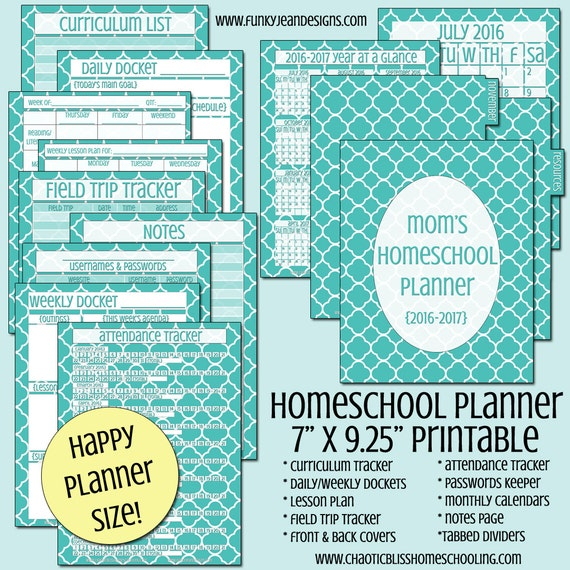 2016 2017 Homeschool Planner Printable HAPPY PLANNER Size