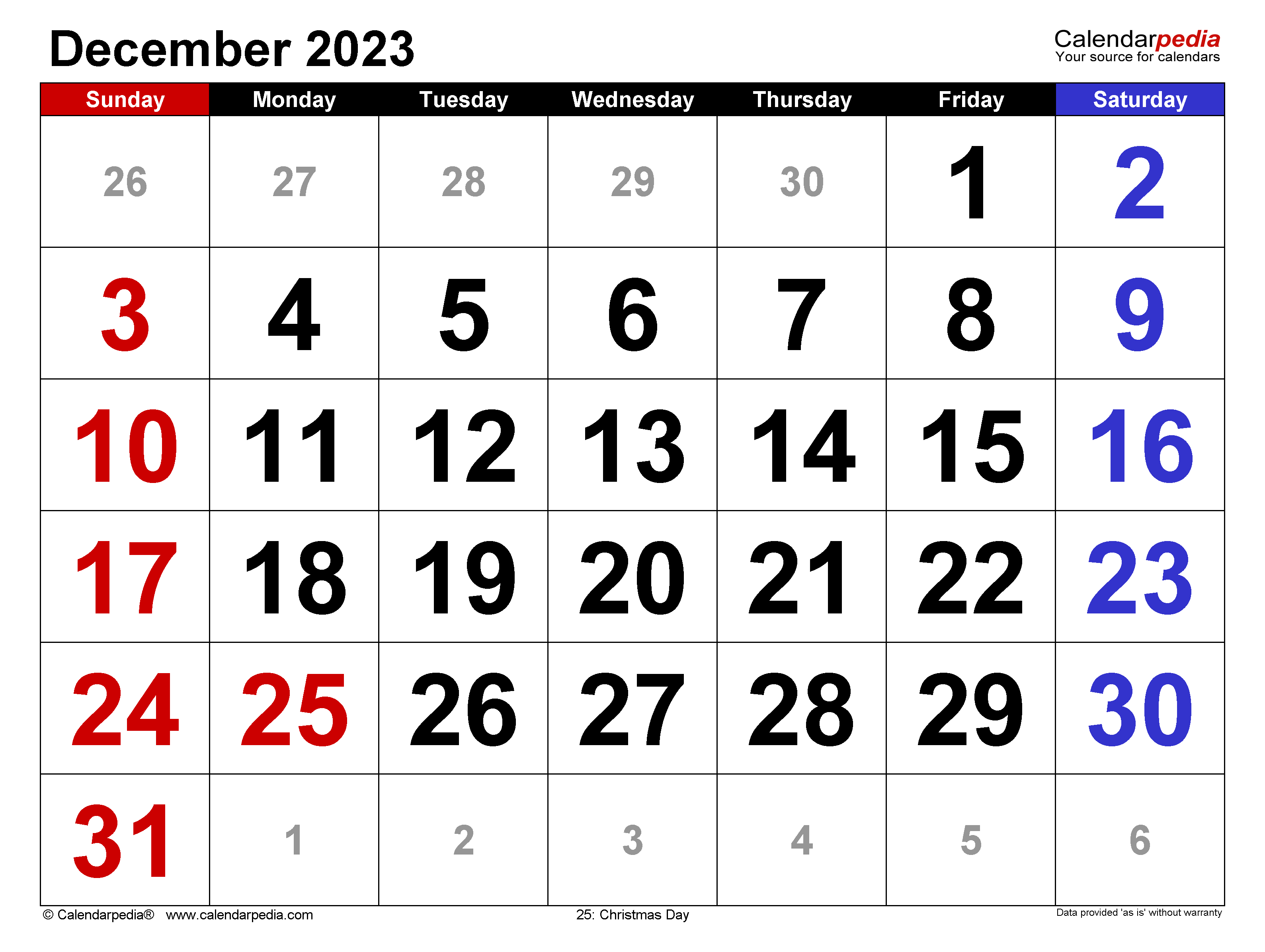 2023 Calendar December 2023 Calendar