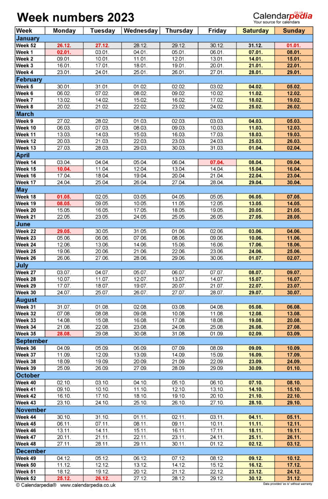 2023 Calendar With Week Numbers Crownflourmills