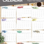 2023 Monday Start Calendar Printable Watercolor Paper Trail Design