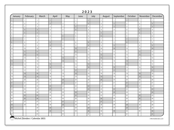 2023 Printable Calendar Hong Kong SS Michel Zbinden HK