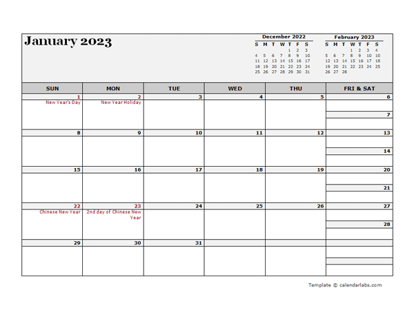 2023 Singapore Calendar For Vacation Tracking Free Printable Templates