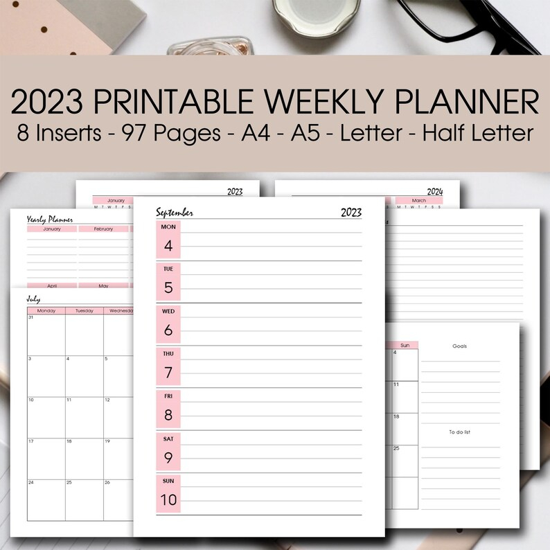 2023 Weekly Planner Printable A5 PINK 2023 PINK Printable Etsy Australia