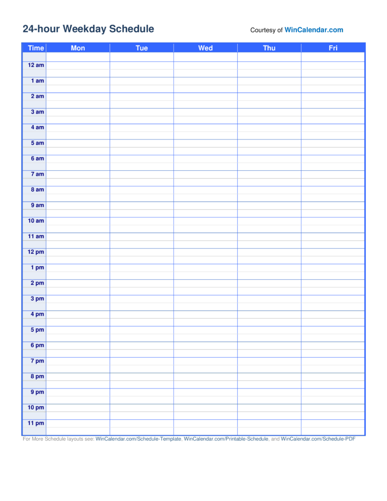 24 Hour Schedule Templates At Allbusinesstemplates