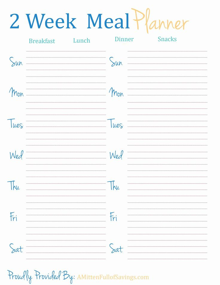  30 Two Week Meal Planner Template In 2020 Weekly Meal Planner Template