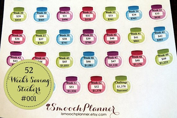 52 Weeks Saving Planner Stickers Erin Condren By ISmoochPlanner