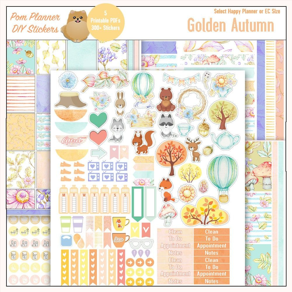 60 Off Golden Autumn Printable Planner Stickers Kit 4 Pdfs Etsy 