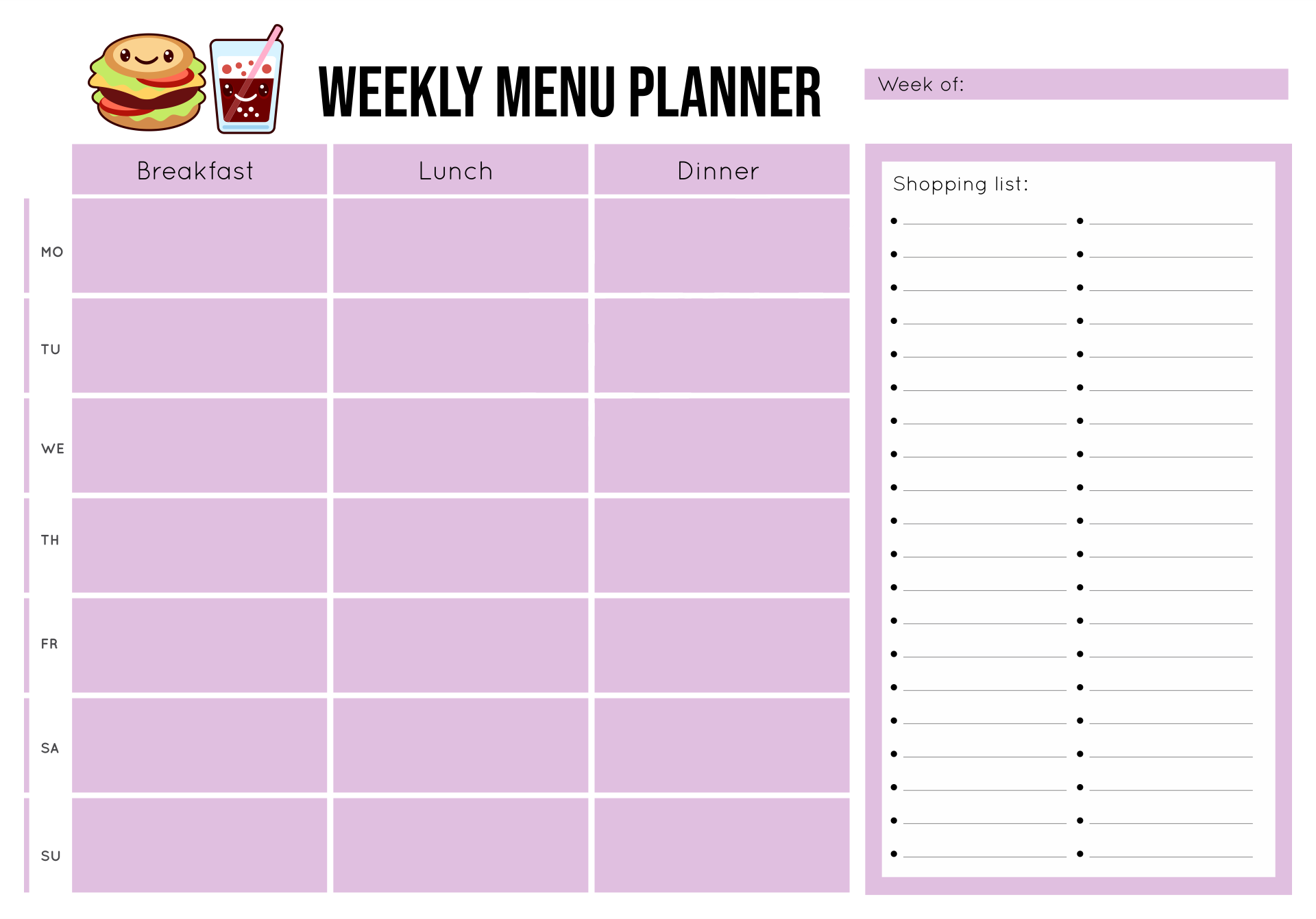 7 Best Blank Meal Planner Sheet Printable Printablee