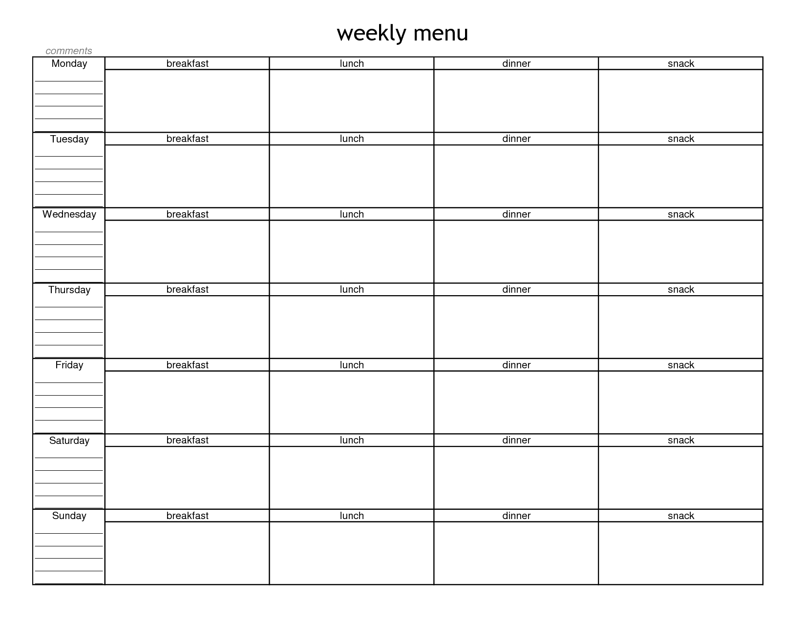 7 Best Blank Meal Planner Sheet Printable Printablee