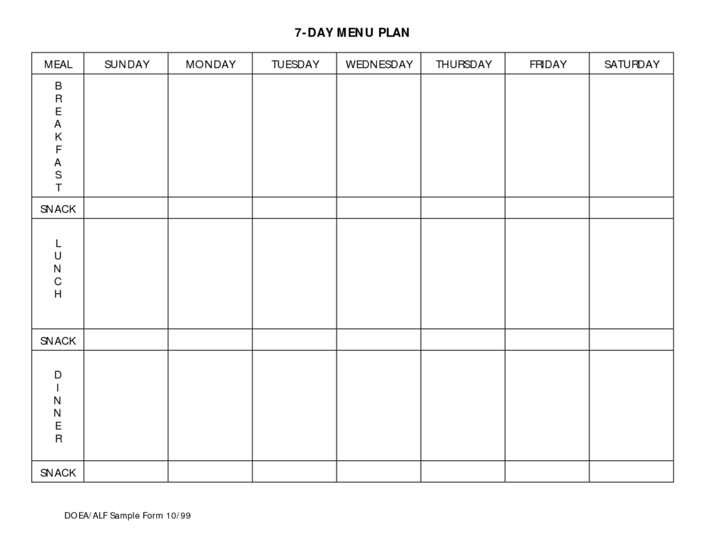 7 Day Meal Planner Template Meal Planning Calendar Weekly Meal 