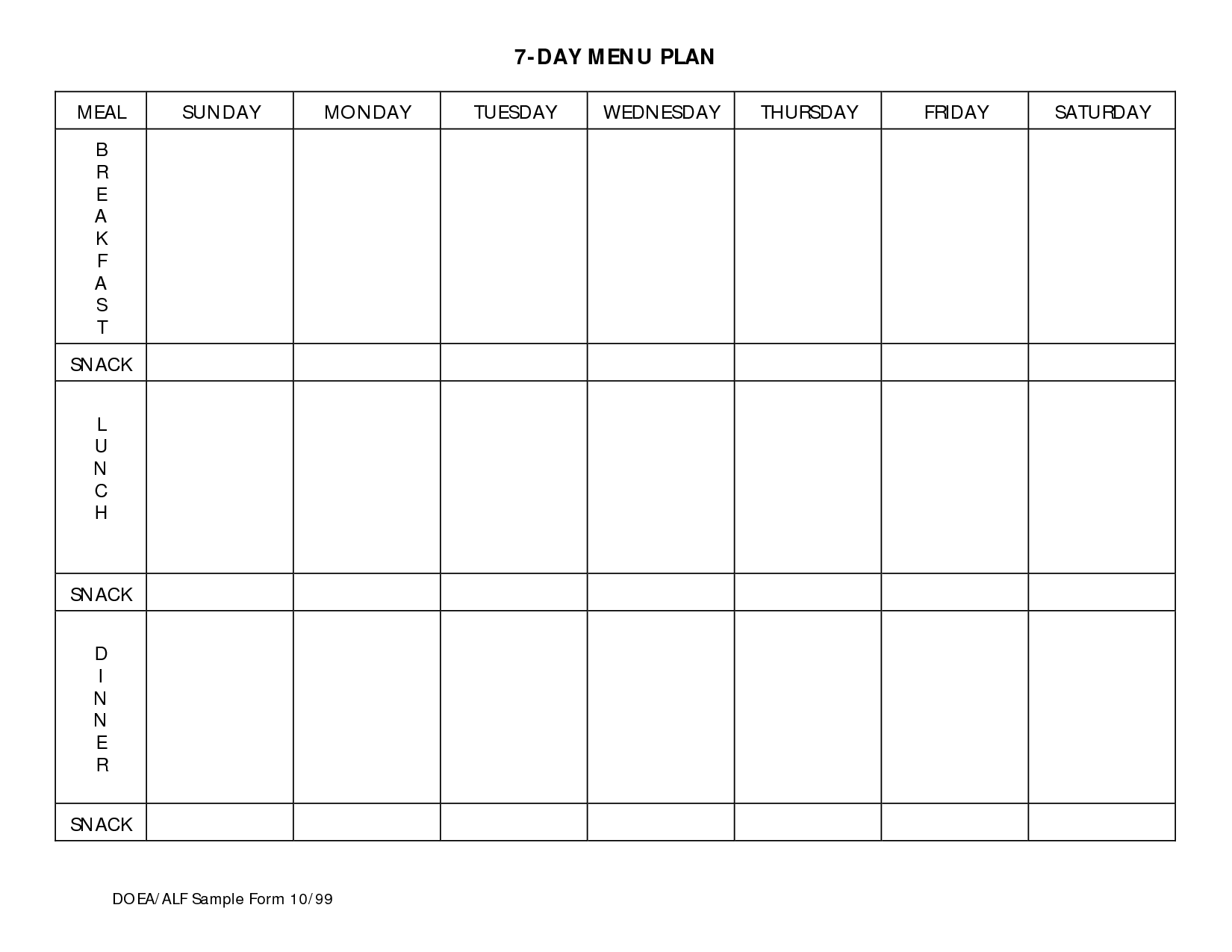 7 Day Meal Planner Template Meal Planning Calendar Weekly Meal 