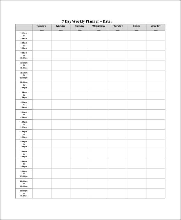 7 Day Printable Weekly Schedule Template Xplast py