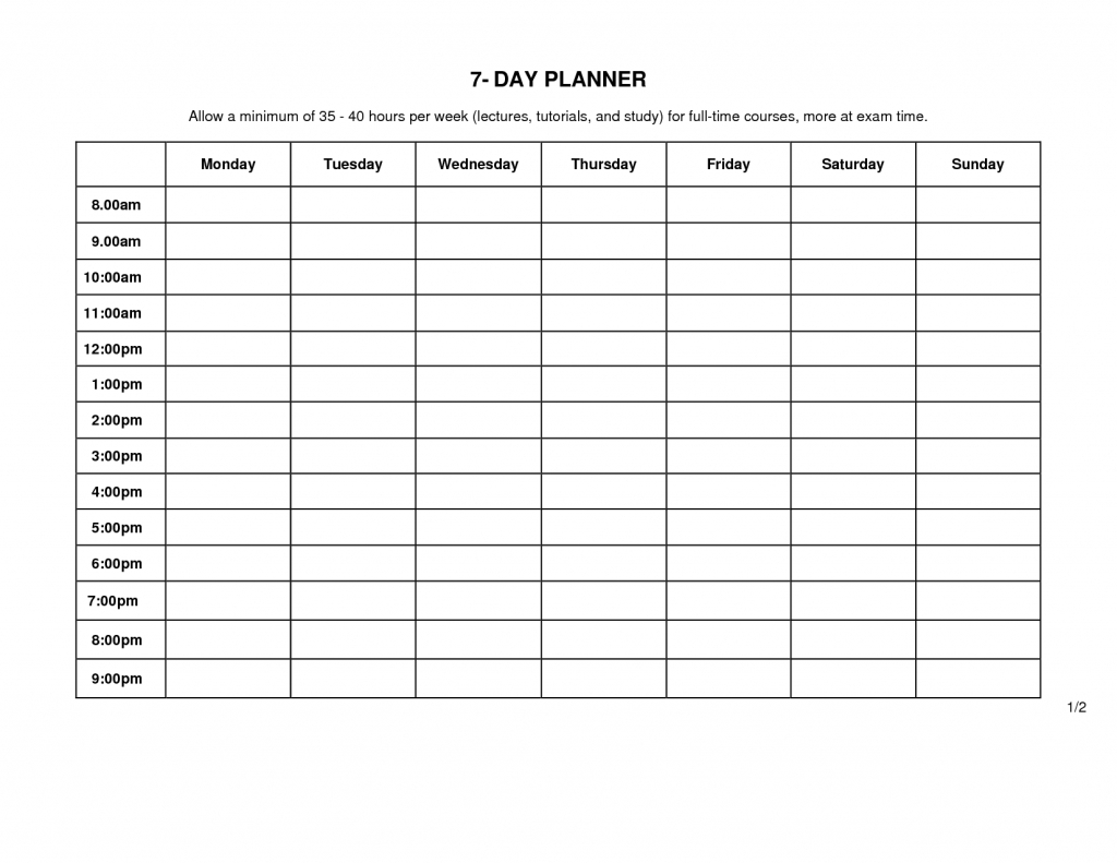 7 Day Weekly Planner Template Printable Template Calendar Design