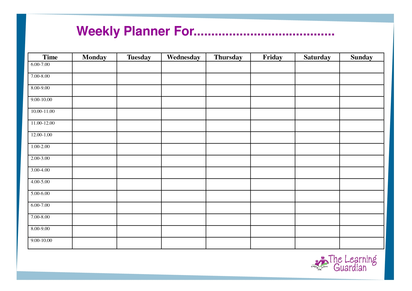 7 Day Weekly Planner Template Printable Template Calendar Design