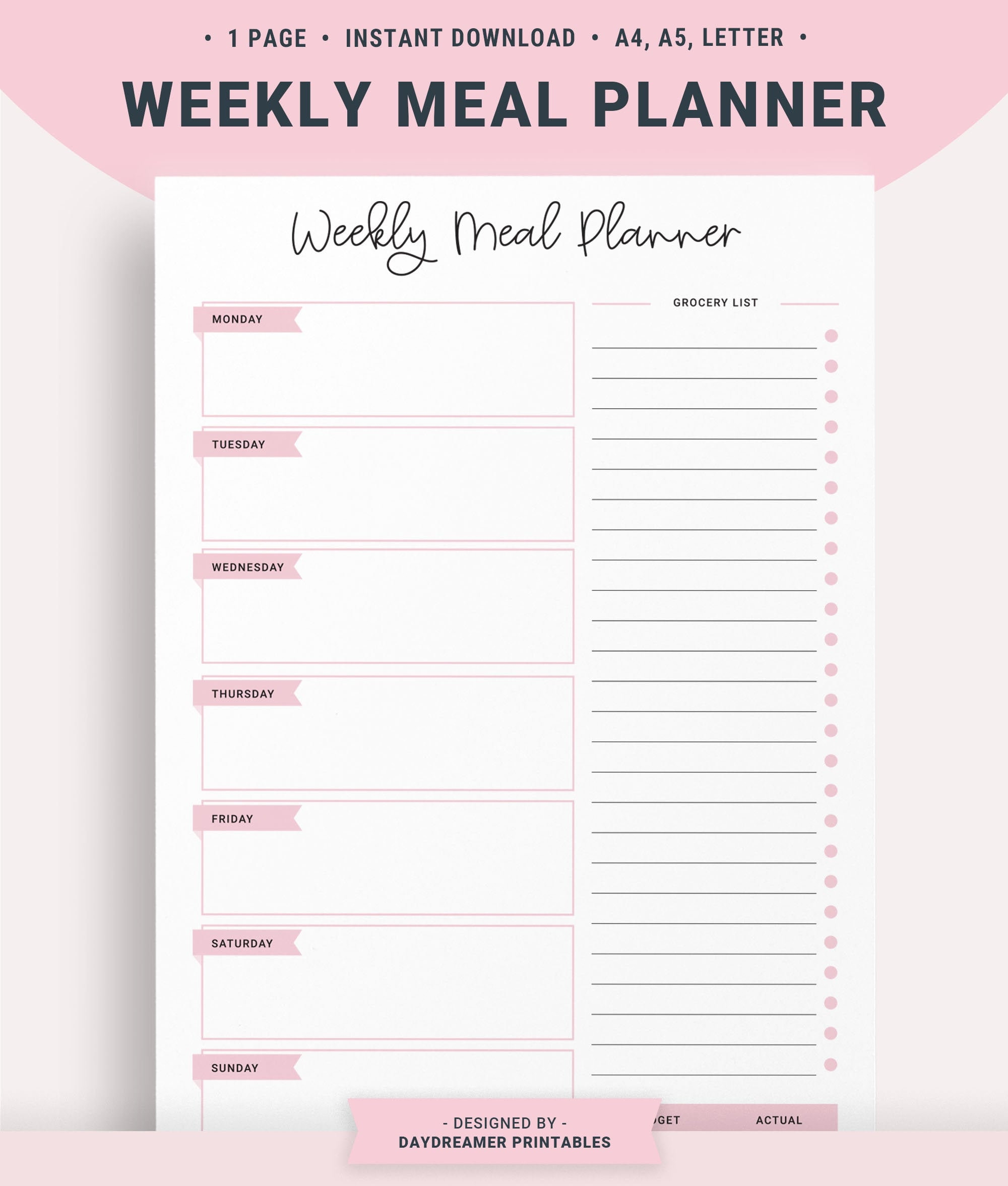 8 5 X 11 DIGITAL DOWNLOAD Meal Planner Blue Meal Planning Printable Set 