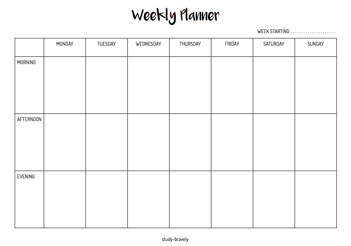 Be Brave Study Hard Simple Weekly Planner Printable A4