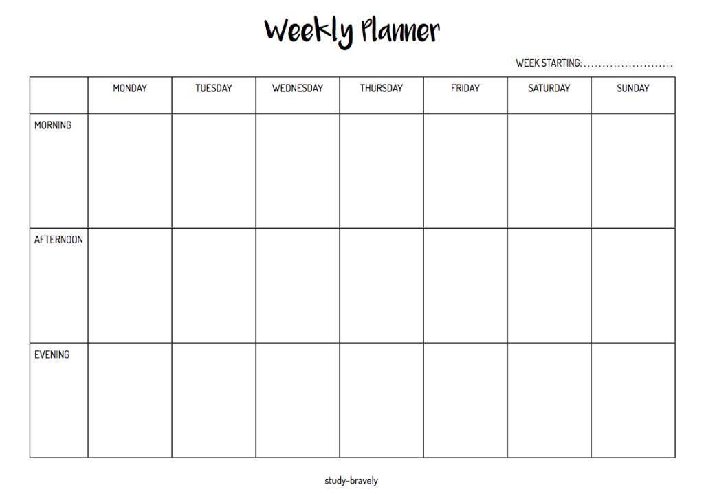 Be Brave Study Hard Simple Weekly Planner Printable A4 