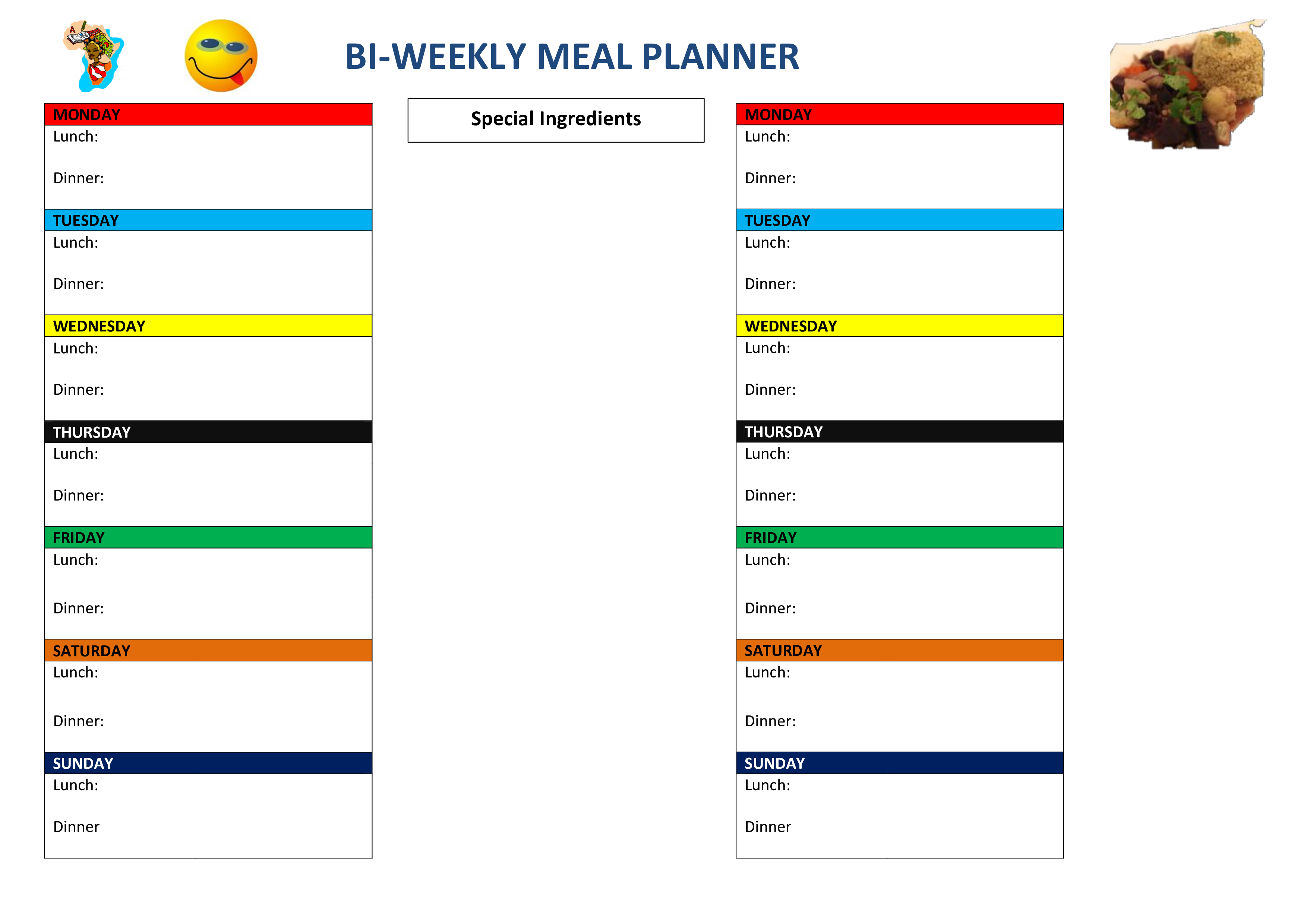 Bi Weekly Meal Planner Templates At Allbusinesstemplates