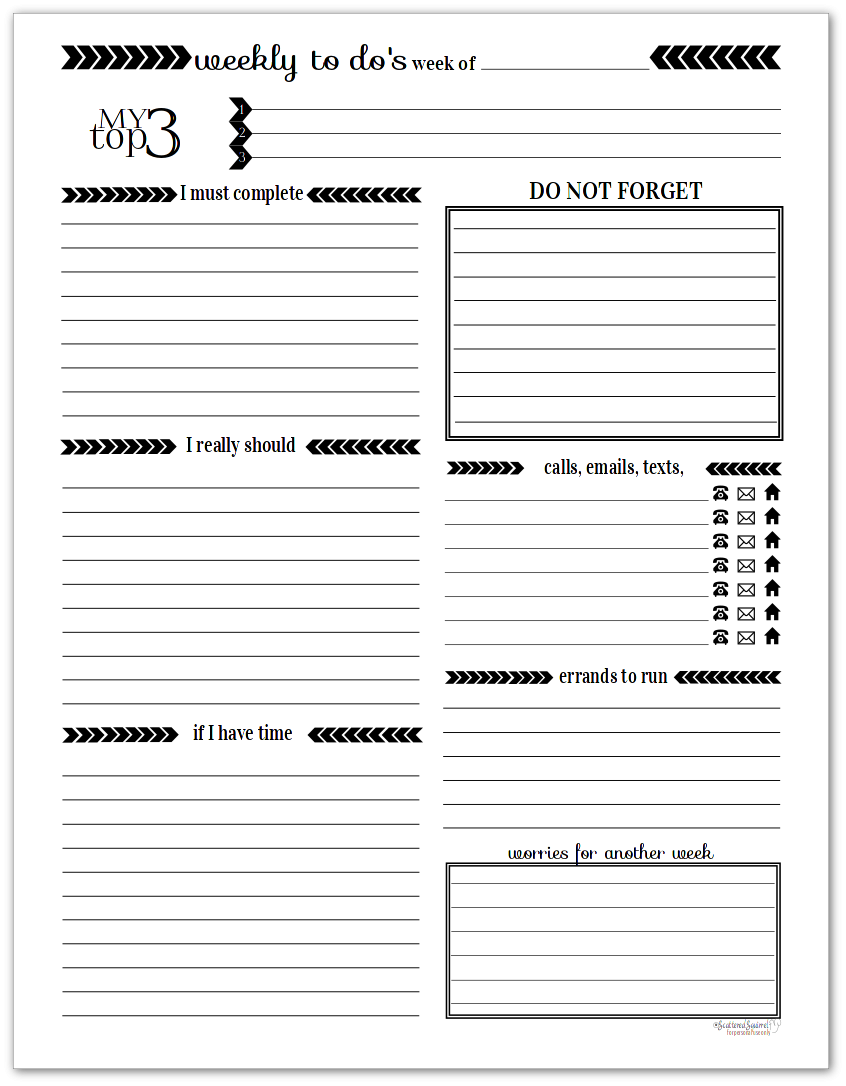 Black And White Weekly To Do List Printables To Do Lists Printable 