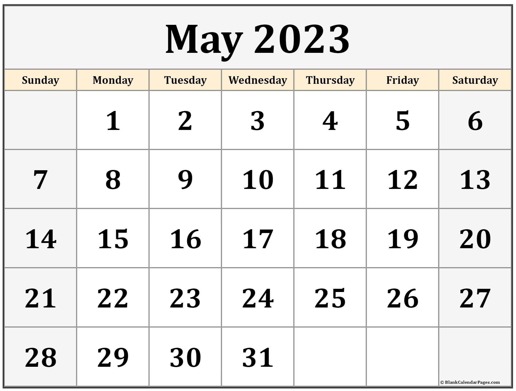 Blank Calendar Template May 2023 Blank Calendar Printable 2023