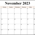 Blank Calendar Template November 2023 Blank Calendar Printable 2023