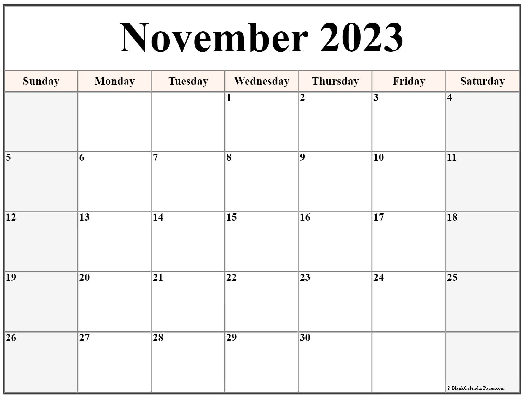 Blank Calendar Template November 2023 Blank Calendar Printable 2023