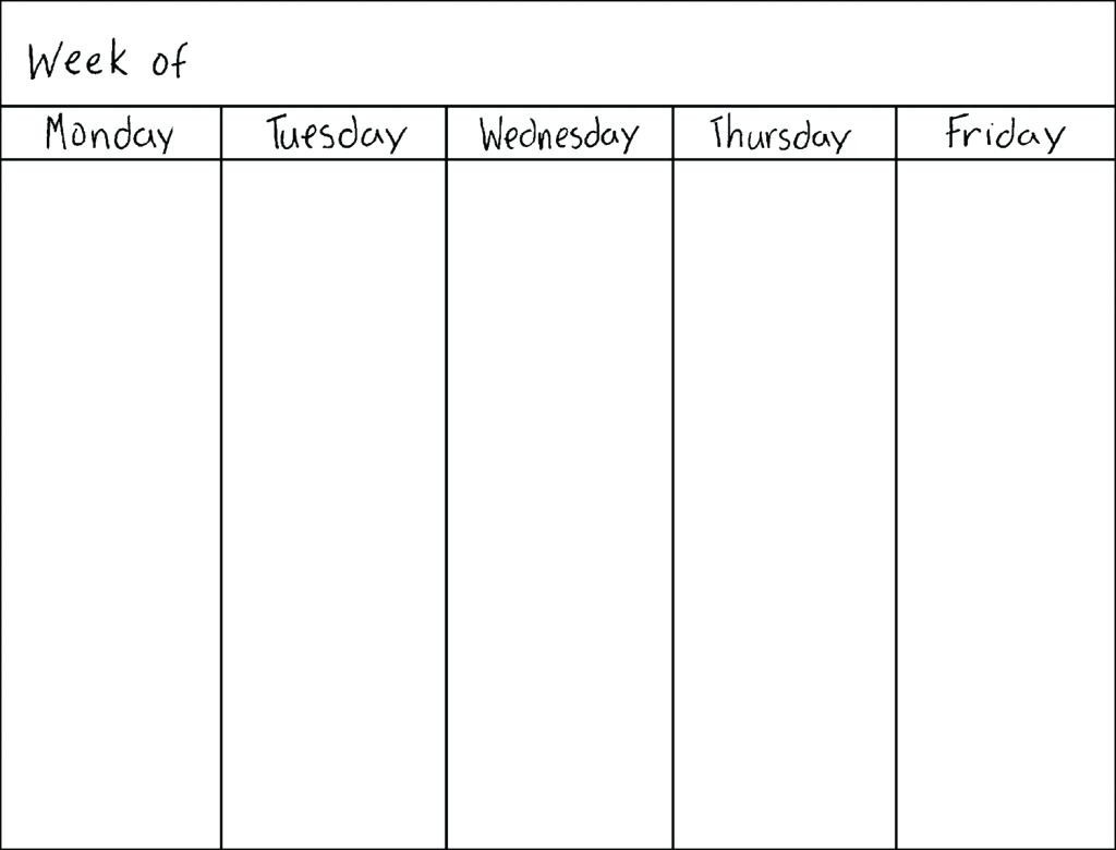 Blank Monday Through Friday Schedule Calendar Template Printable