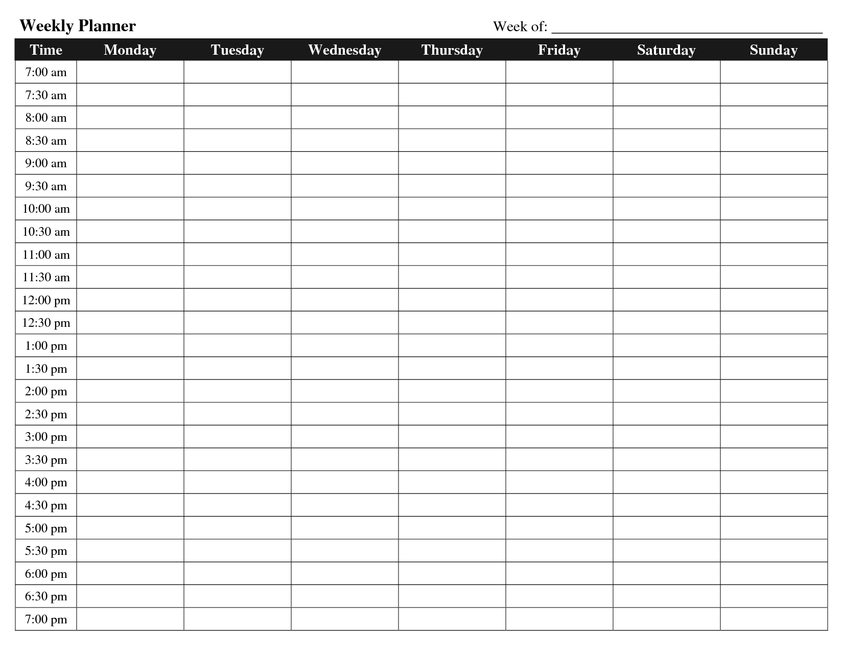 Blank Time Slot Week Schedules Calendar Template Printable