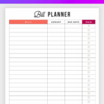 Blank Weekly Bill Organizer Printable