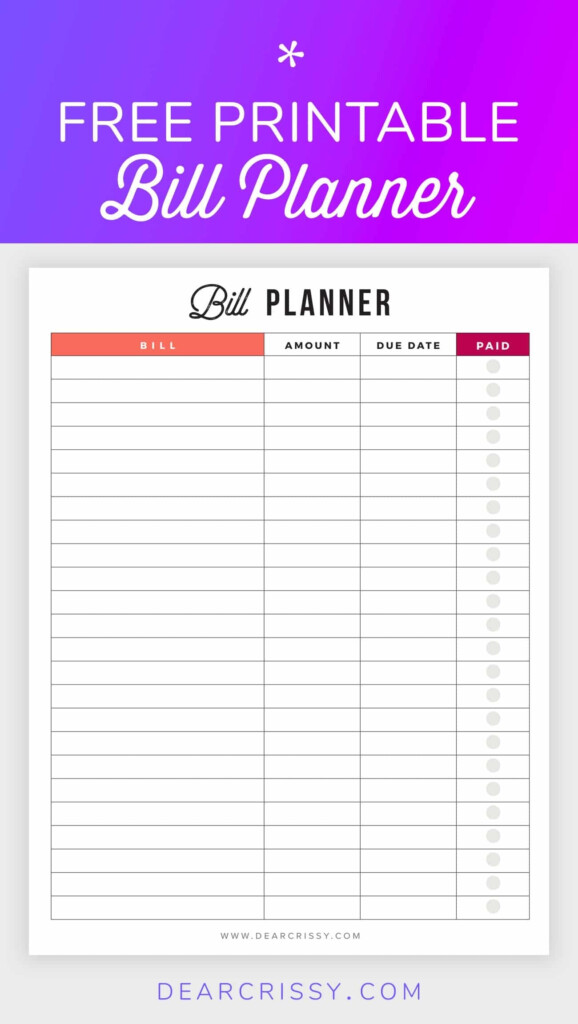 Blank Weekly Bill Organizer Printable