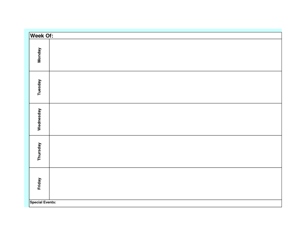 Blank Weekly Calendar Template Monday Friday Weekly Calendar Template 