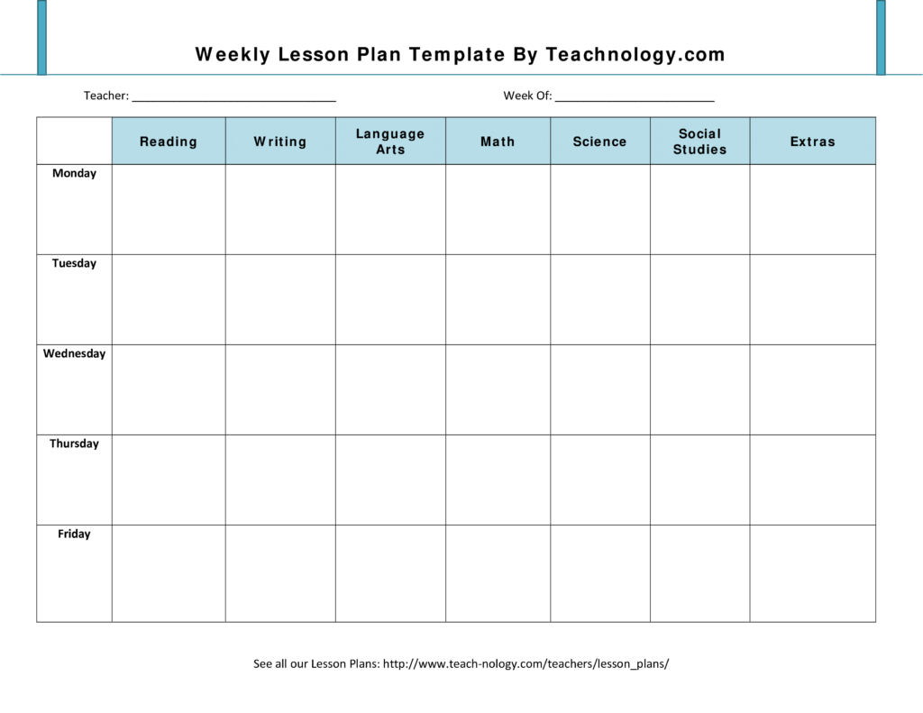 Blank Weekly Lesson Plan Templates At Allbusinesstemplates