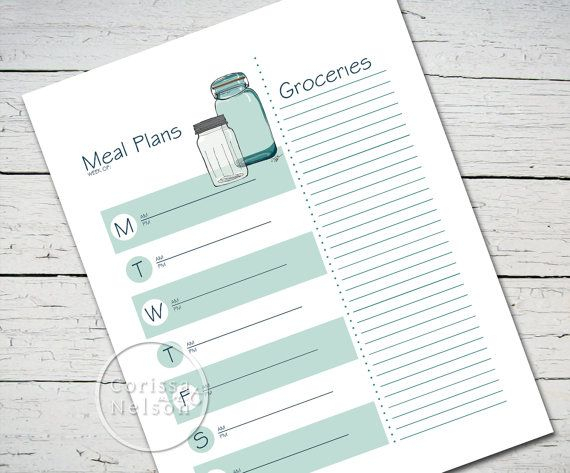 Blue Mason Jar Weekly Meal Planner Instant Printable PrintableDietPlan