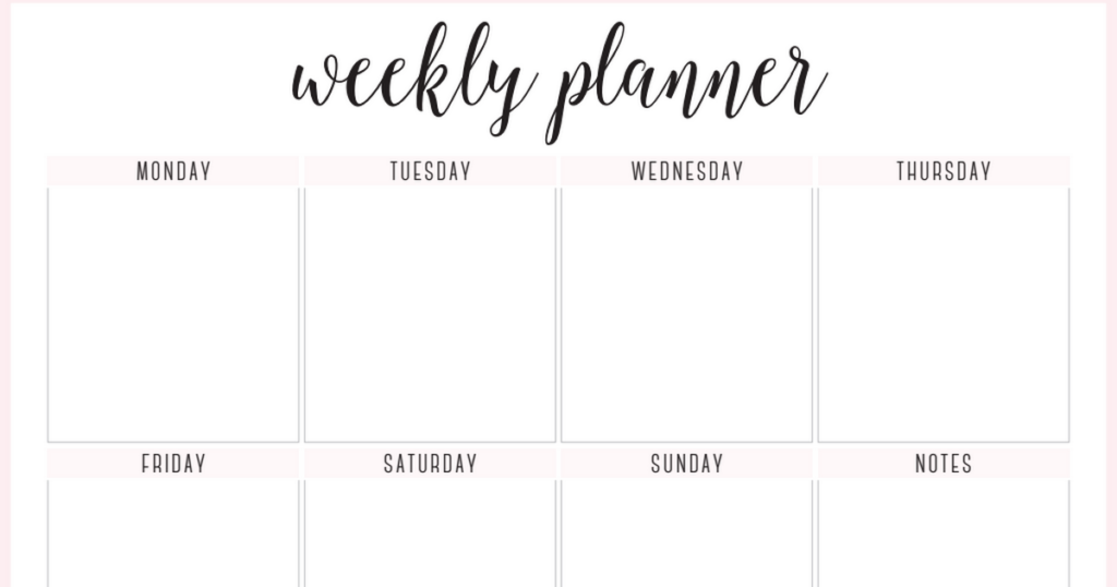 BLUSH WEEKLY PLANNER LANDSCAPE A4 pdf Weekly Planner Template 