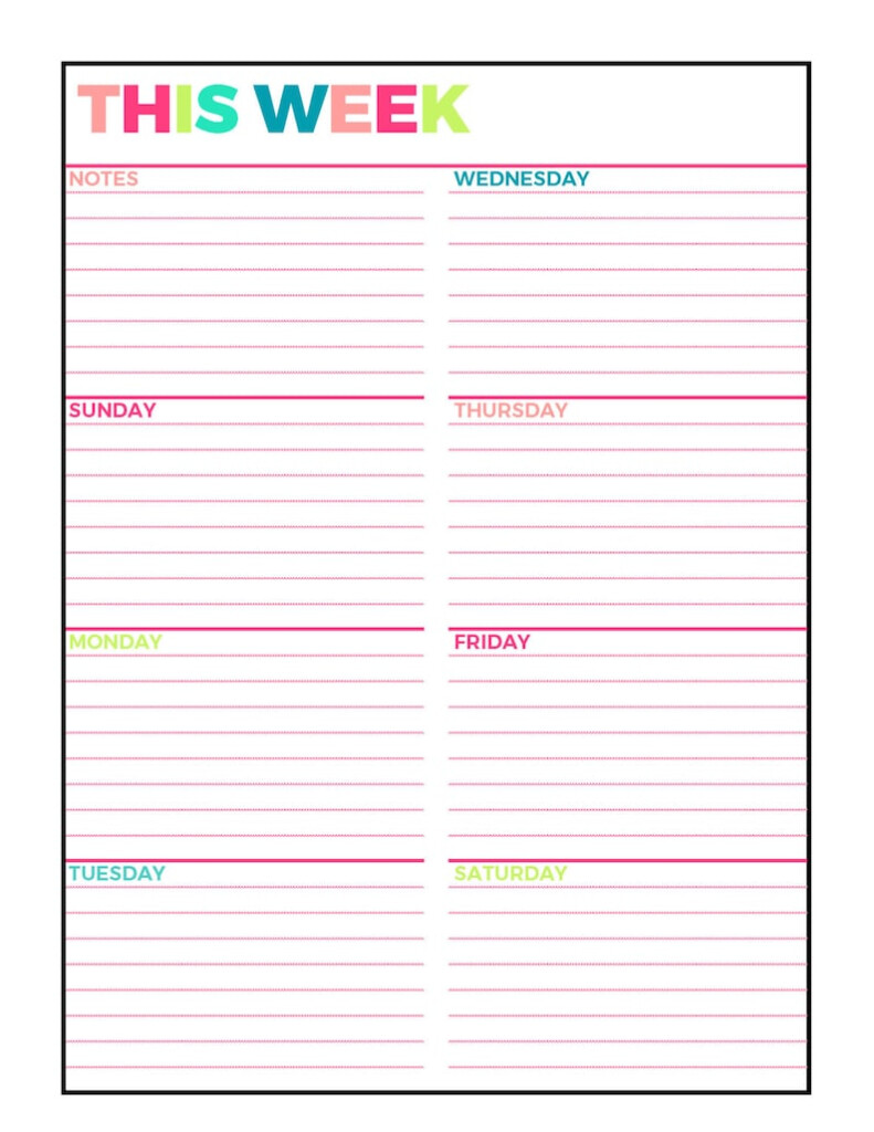 Bright Weekly Planner Printable Week On 1 Page Etsy