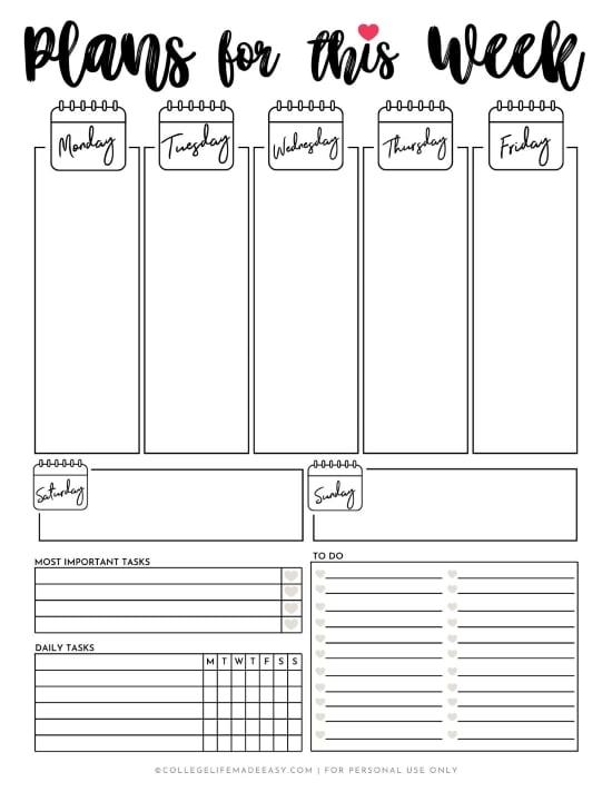 Bullet Journal Weekly Spread Free Printable