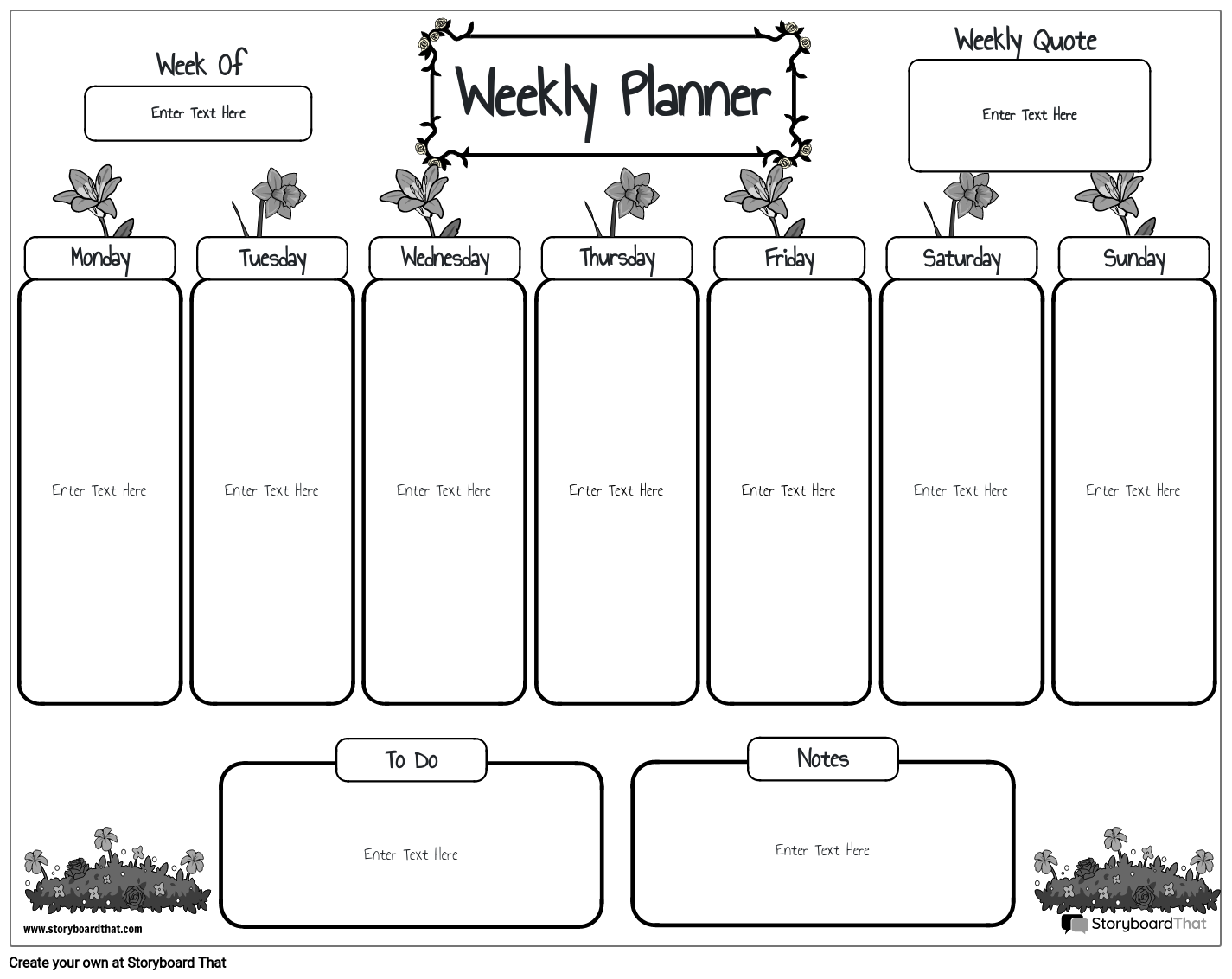 BW Weekly Planner 1 Storyboard By Worksheet templates