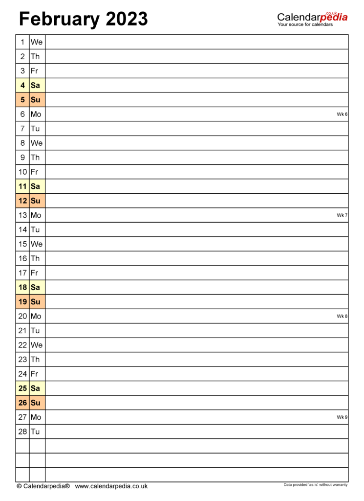 Calendar February 2024 UK With Excel Word And PDF Templates