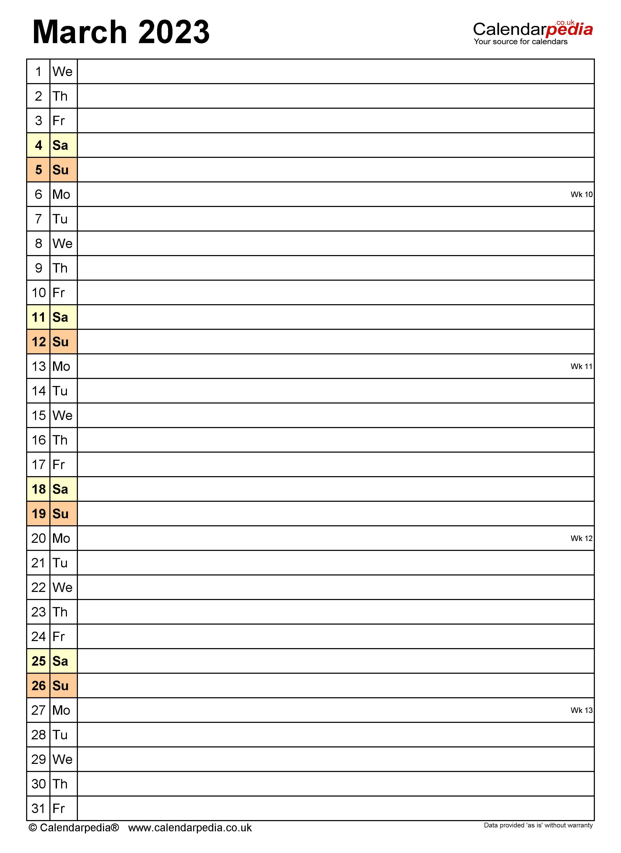 Calendar March 2023 UK With Excel Word And PDF Templates