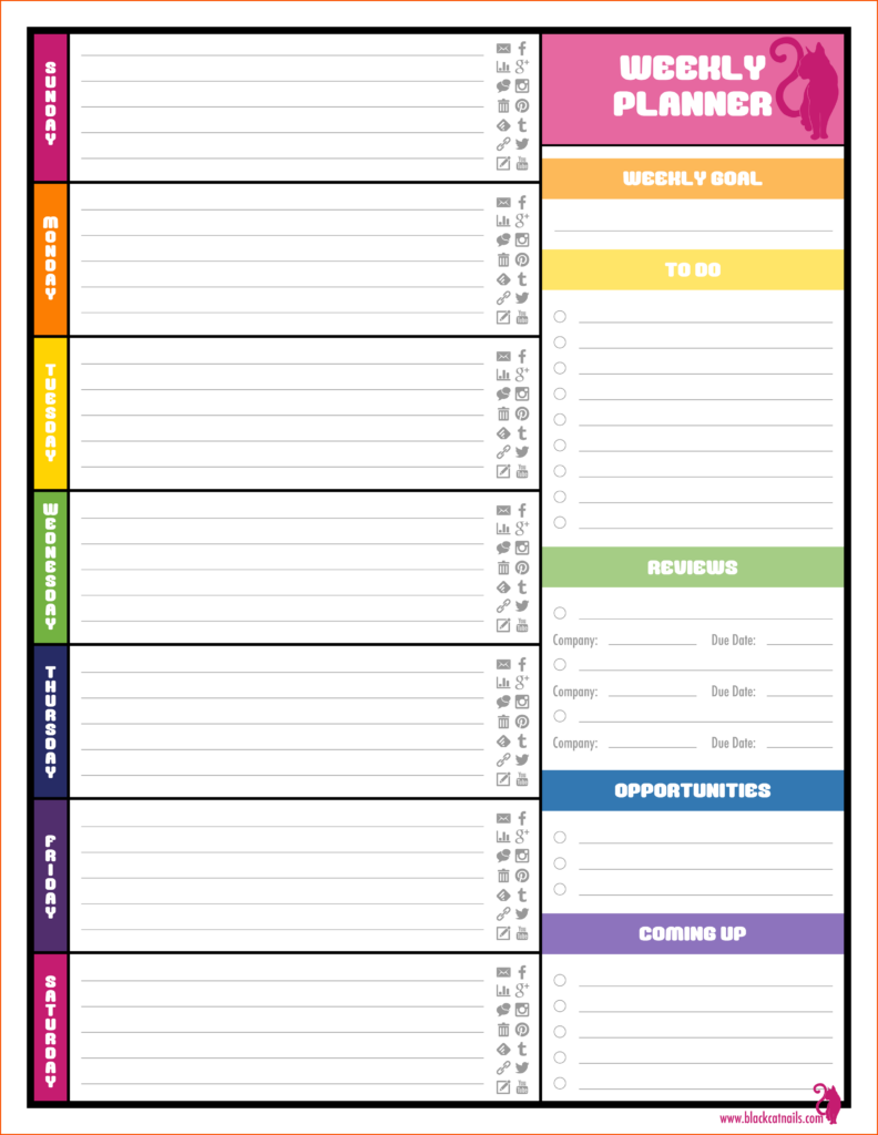 Colorful Weekly Blogging Planner Blogger Calendar Download Black 