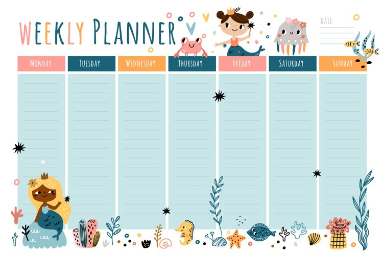 Cute Mermaids Weekly Planner Sweet Girly Notebook Template 1864162 