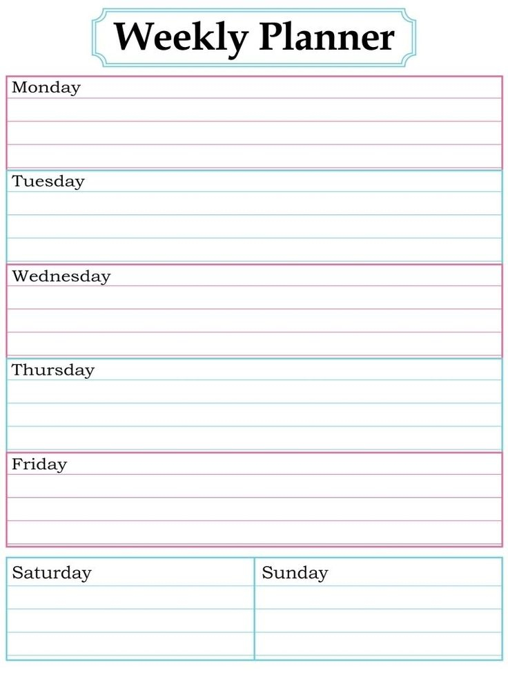 Cute Printable Blank Calendar Weekly Schedule