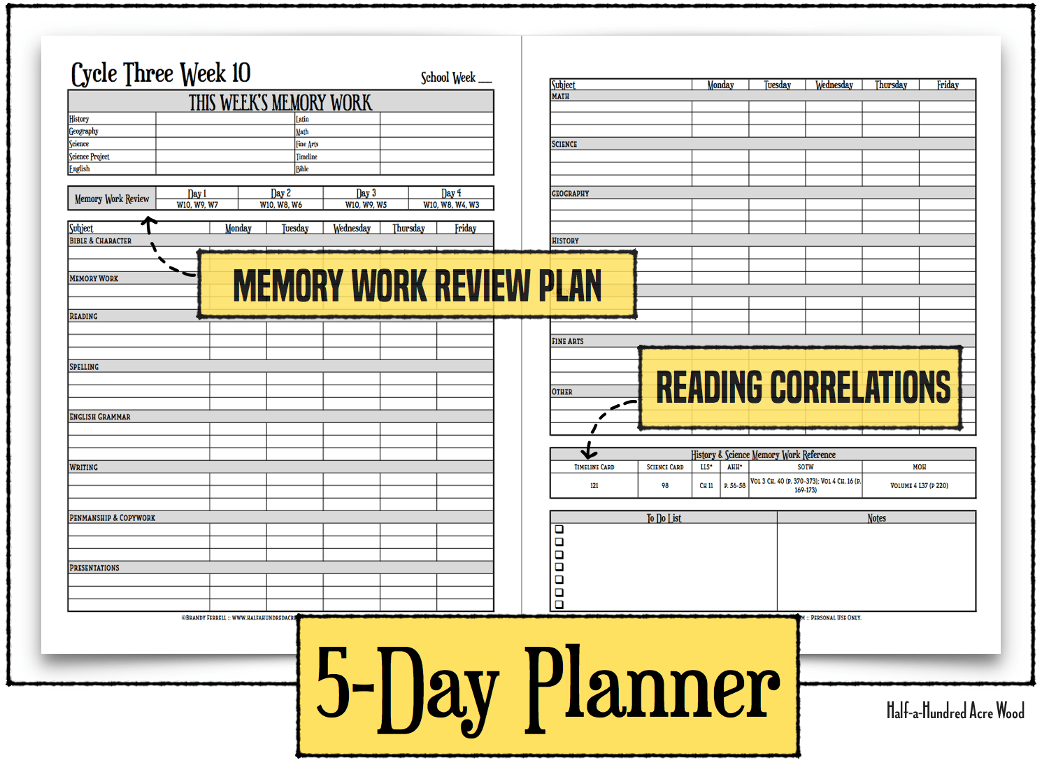 Cycle 3 Weekly Planners Half A Hundred Acre Wood